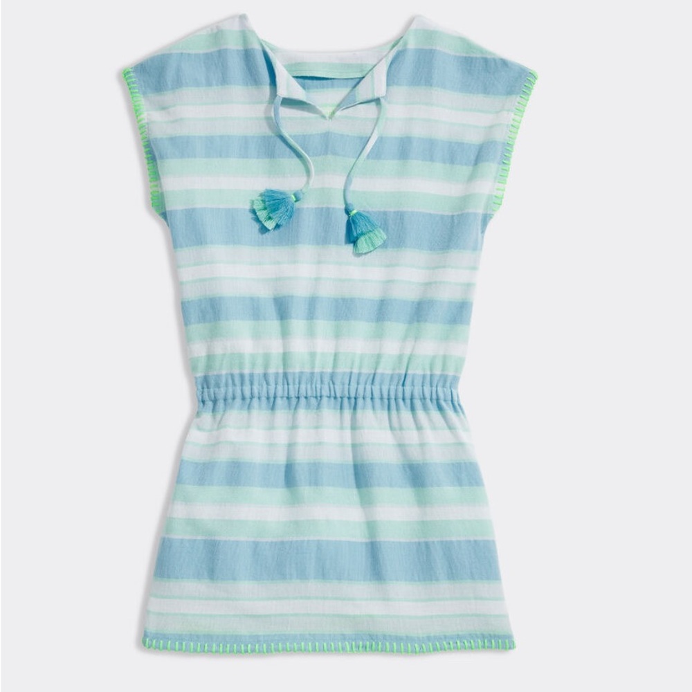 vineyard vines Girls' Stripe Cover-Up - Ocean Breeze - LARGE